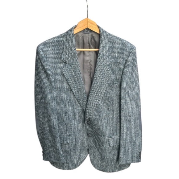 Harris Tweed Blazer with Suede Elbow Patches 2 Button Wool Sport Coat Men’s M - Picture 1 of 16